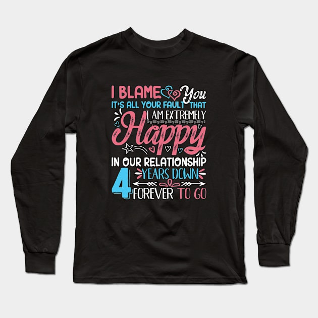 4th Wedding Anniversary Romantic Couple Matching Husband Wife Long Sleeve T-Shirt by BestSellerDesign